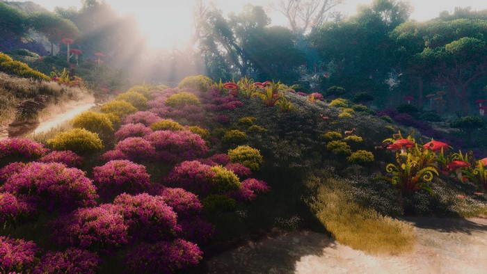 Fantasy forest with mushrooms and deer