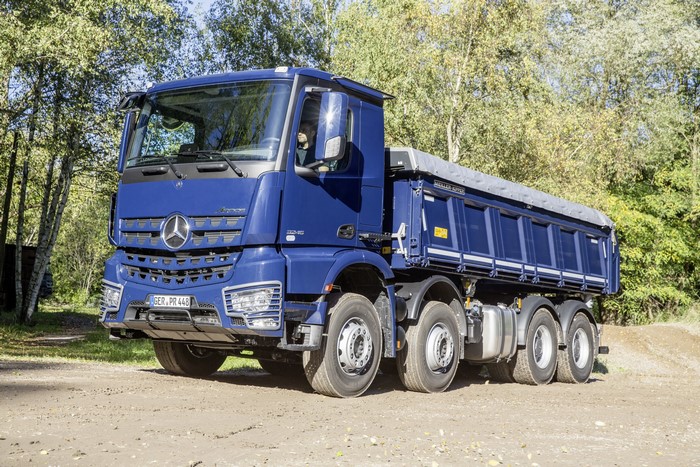 Blue Mercedes-Benz Arocs 3345 dump truck
