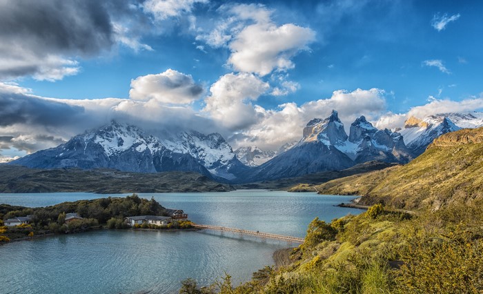 Lake Pehoe and Mountains in Torres del Paine National Park, Chile
