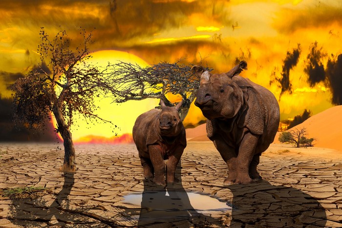 Two Rhinos in a Dry Landscape
