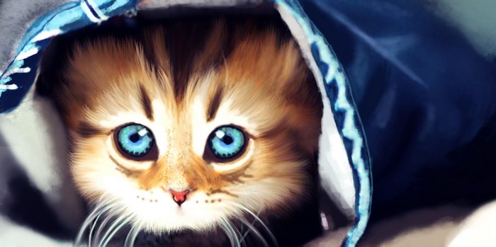 Painting Art of a Kitten with Blue Eyes
