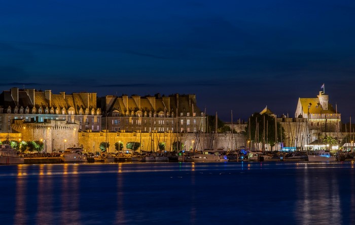 Saint-Malo Brittany France at Night with Marina
