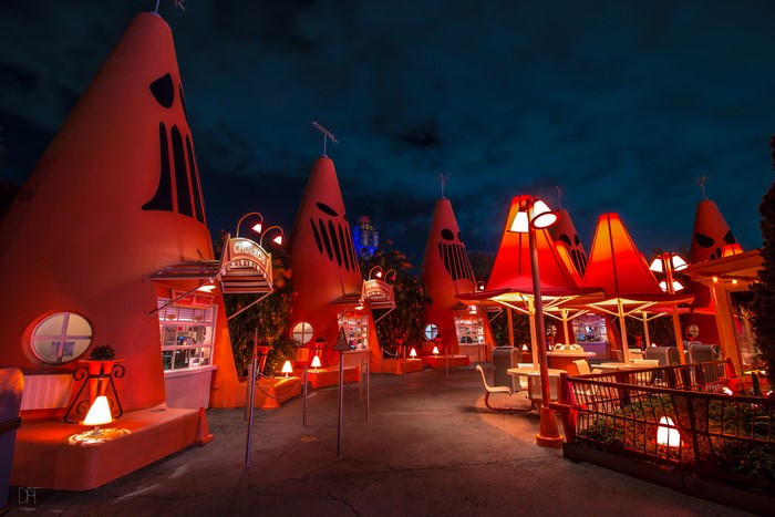 Cars Land at Disneyland California at Night