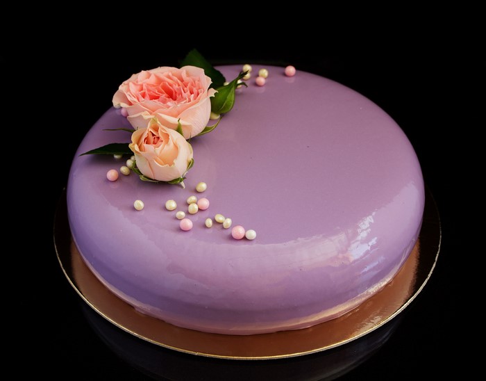Purple Mirror Glaze Cake with Roses