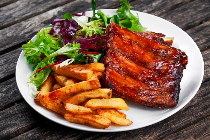 BBQ Ribs with French Fries and Salad
