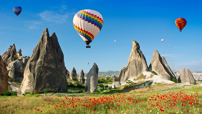 4K Hot Air Balloons Over Cappadocia Landscape
