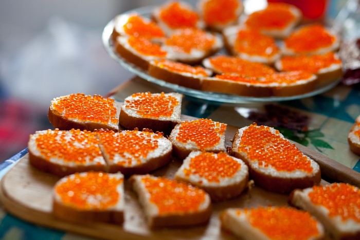Bread with butter and caviar