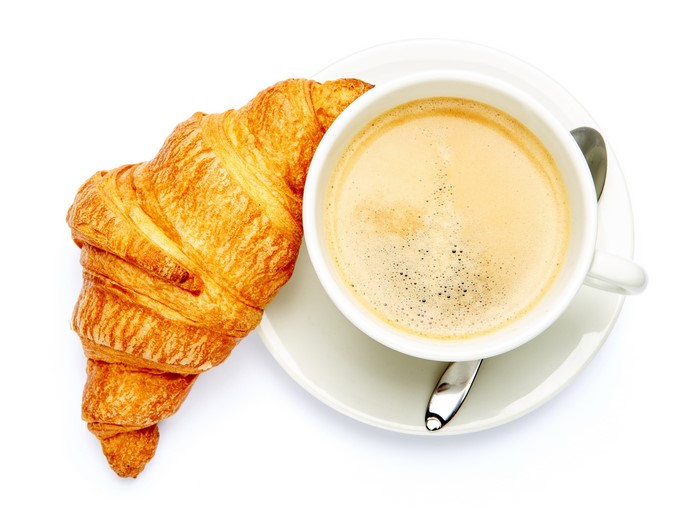 Croissant and Coffee on White Background