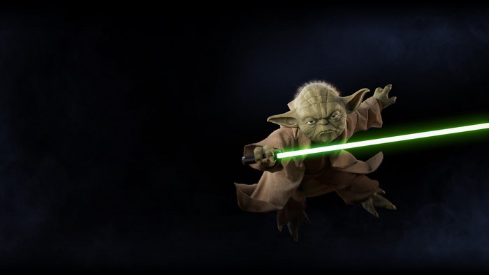 Yoda from Star Wars: Battlefront II with a lightsaber