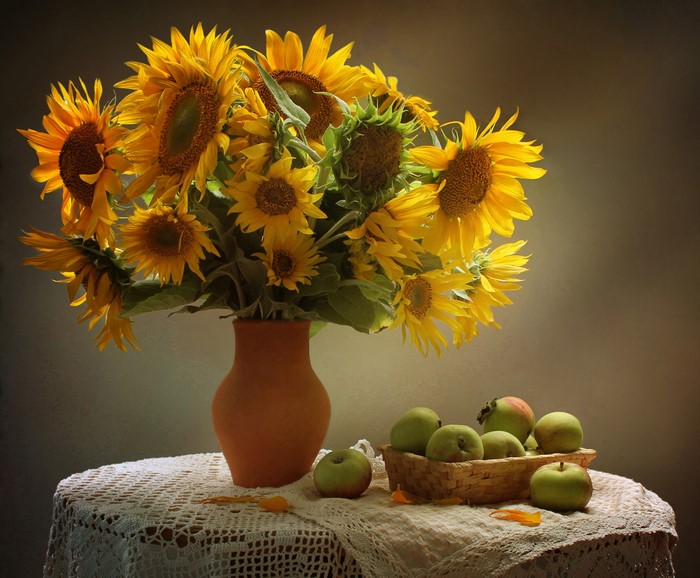 Still-life with Sunflowers, Apples, and Vase