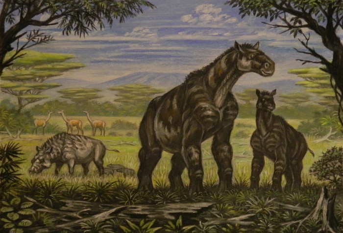 Maropus painting of ancient animals in a savanna landscape