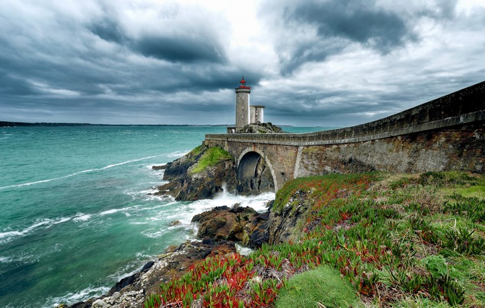 Phare du Petit Minou lighthouse on a rocky coast in France