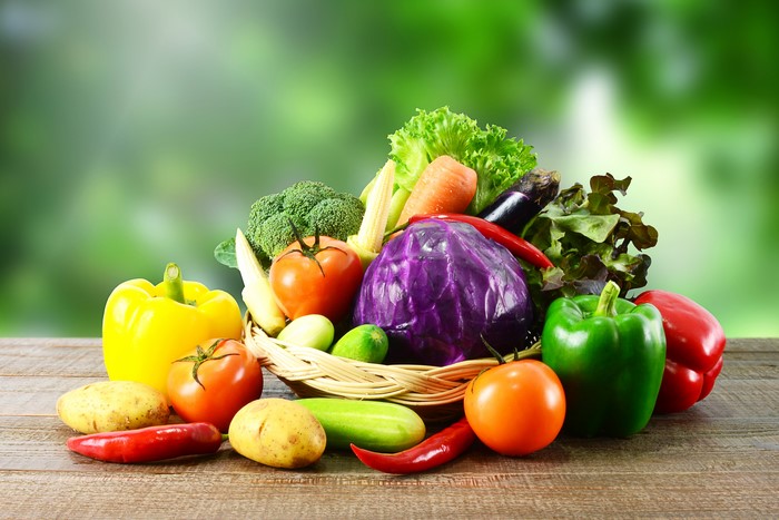 Assortment of fresh vegetables in a basket