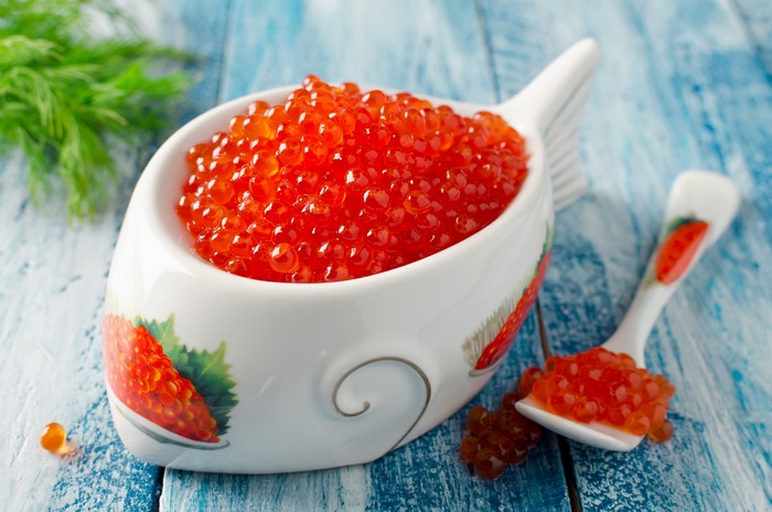 Red Caviar in a Fish-Shaped Bowl