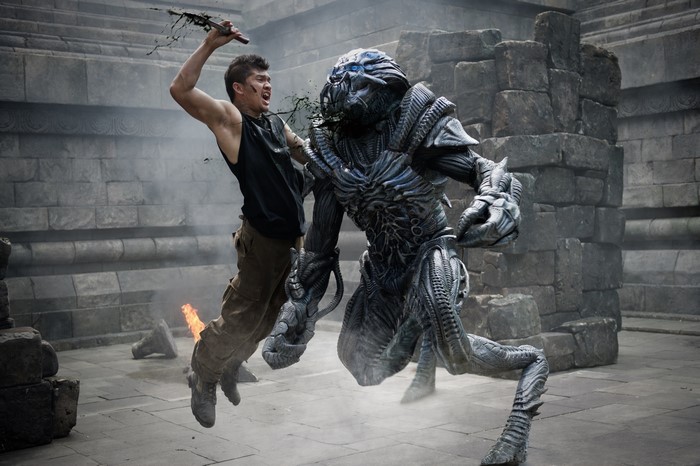 Iko Uwais fights an alien in Beyond Skyline