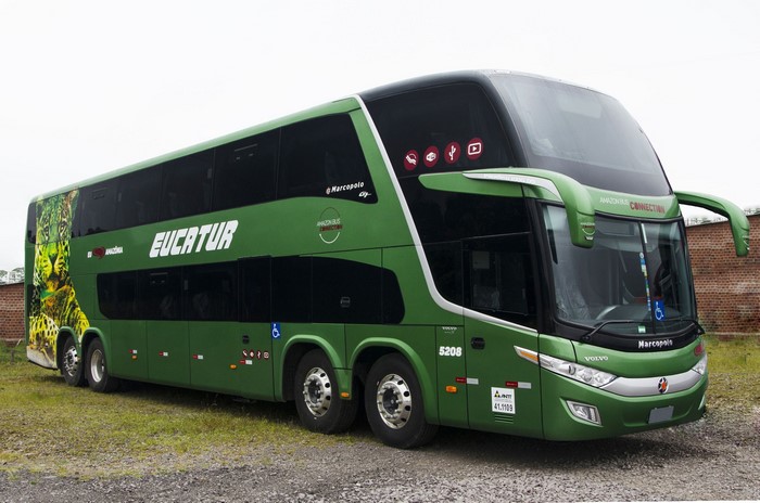 Green double-decker Eucatur bus by Marcopolo