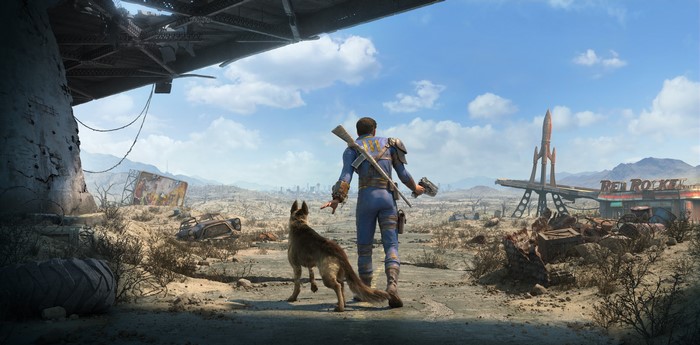 Man and Dog in Fallout 4 Wasteland