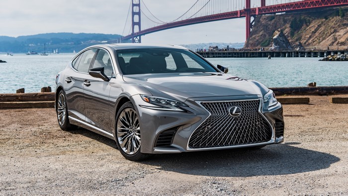 Lexus LS500 Silver Sedan near Golden Gate Bridge