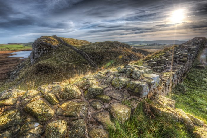 Hadrian's Wall in the United Kingdom at sunset