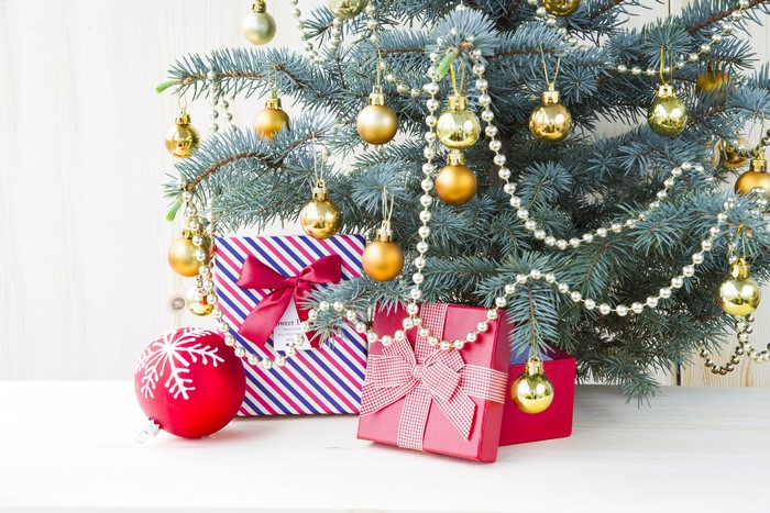 Christmas tree with gifts and ornaments