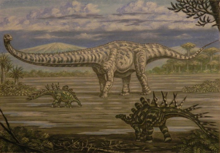 Mamenchisaurus and Chialingosaurus dinosaurs painting
