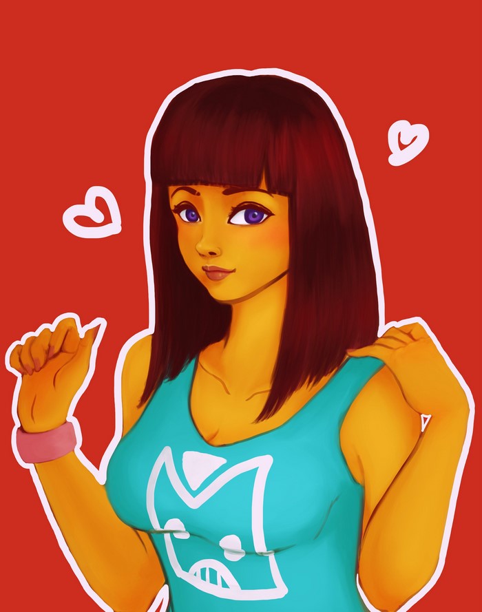 Girl with bangs and blue tank top