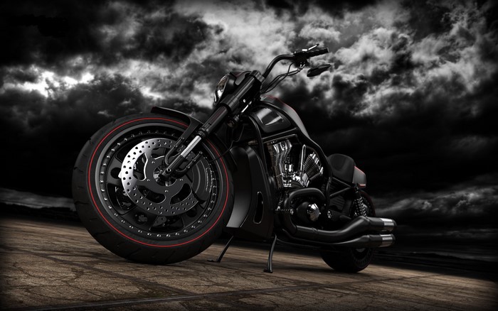 Black Harley-Davidson motorcycle on a road