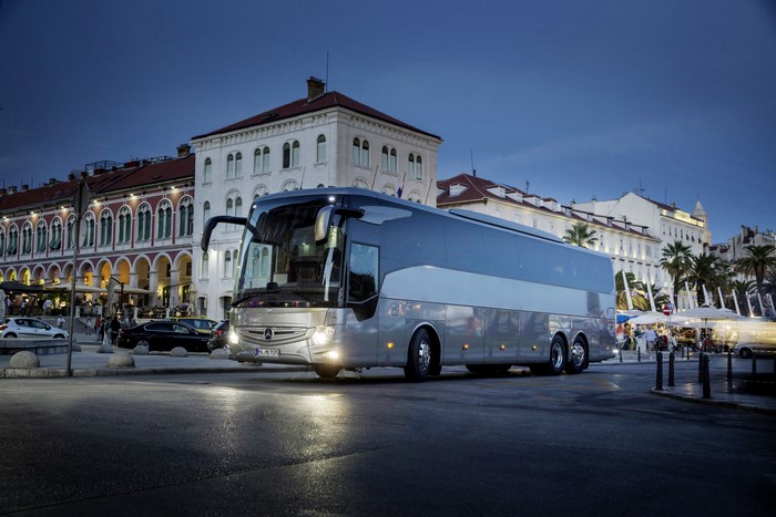 Mercedes-Benz Tourismo M-3 RHD bus in city square
