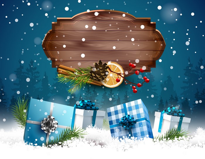 Christmas Gifts and Decorations with Snowfall