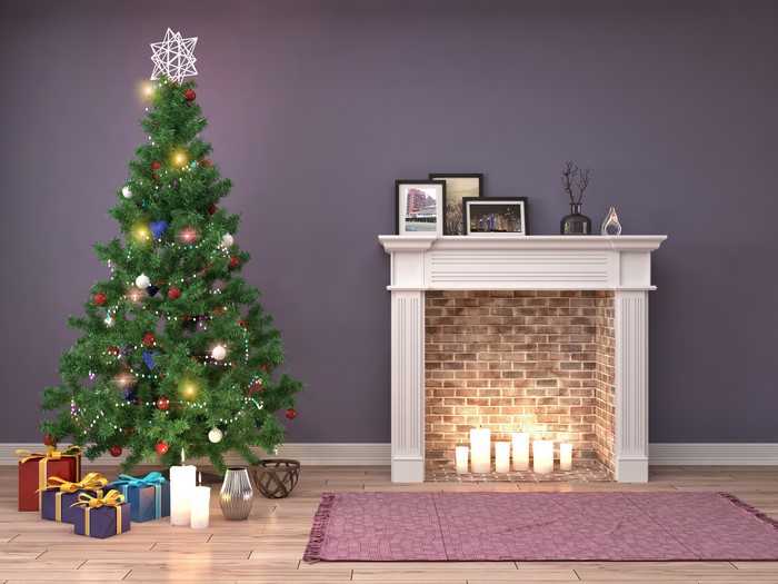 Christmas Tree and Fireplace with Gifts