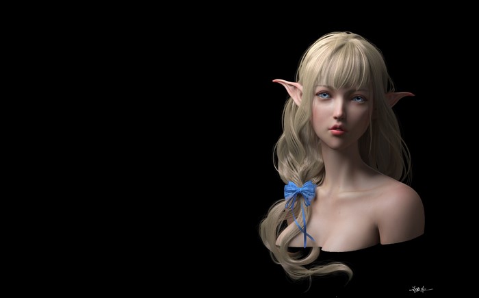 Blonde elf girl with blue bow