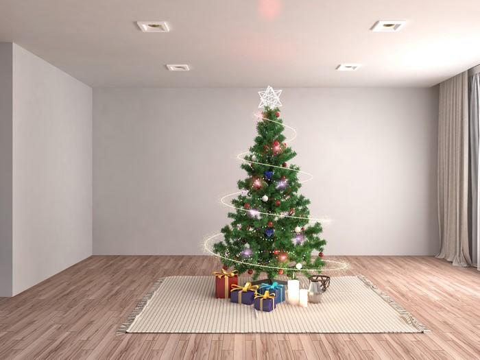Christmas Tree with Gifts and Fairy Lights