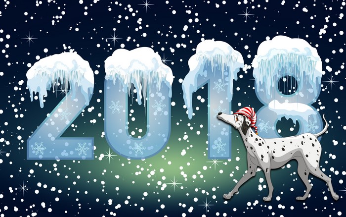 Dalmatian dog with 2018 ice numbers and snowflakes