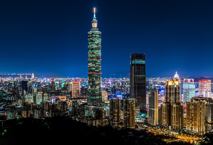 Taipei 101 World Financial Center and city skyline at night