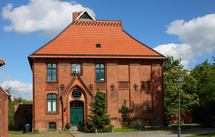Brick building with orange roof in Hagenow, Germany