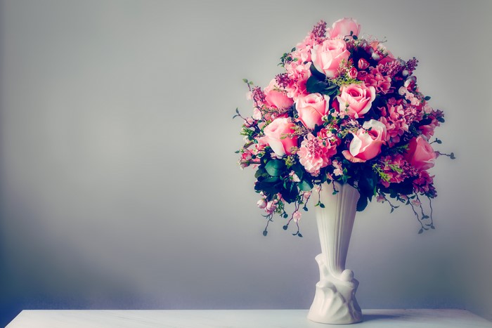Pink Roses Bouquet in a White Vase