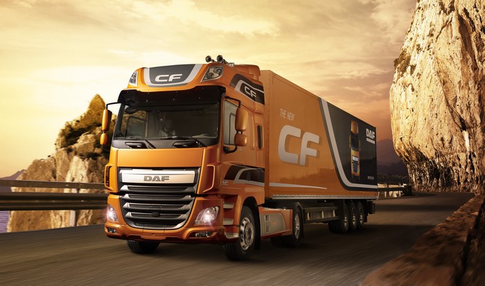 Orange DAF CF Truck on a Mountain Road
