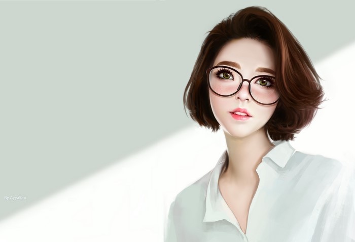 Painting of a brown-haired girl with glasses