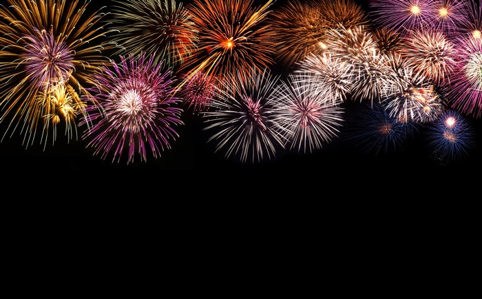 4K Fireworks Display on Black Background