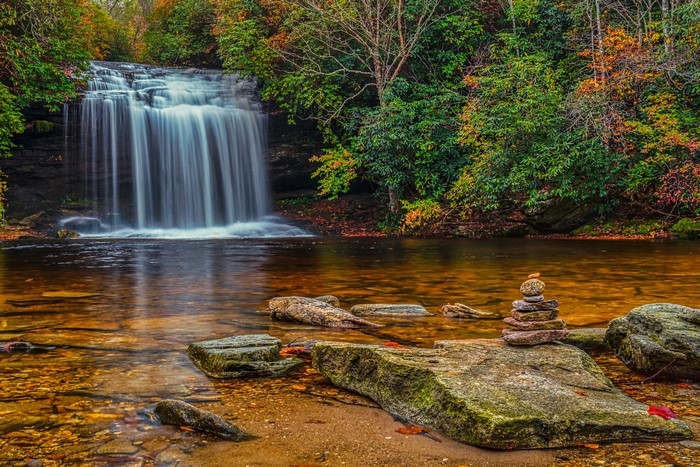 4K Panthertown Valley Waterfall with Autumn Foliage