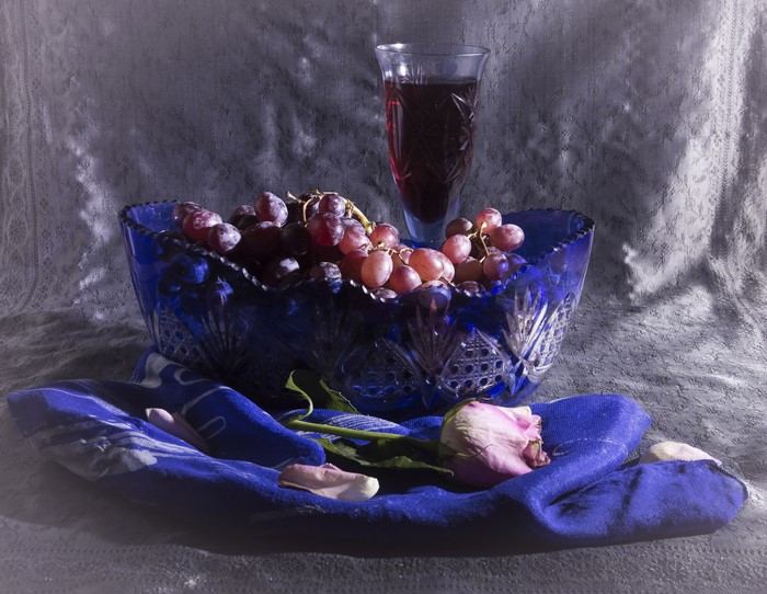 Still-life with Grapes, Wine, and Rose