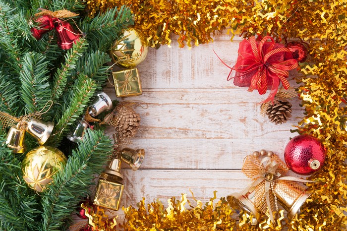 Christmas Decorations on Wood Planks