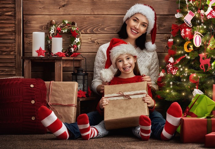 Mother and Daughter with Christmas Gifts