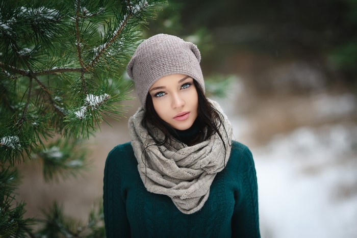 Woman in winter hat and scarf