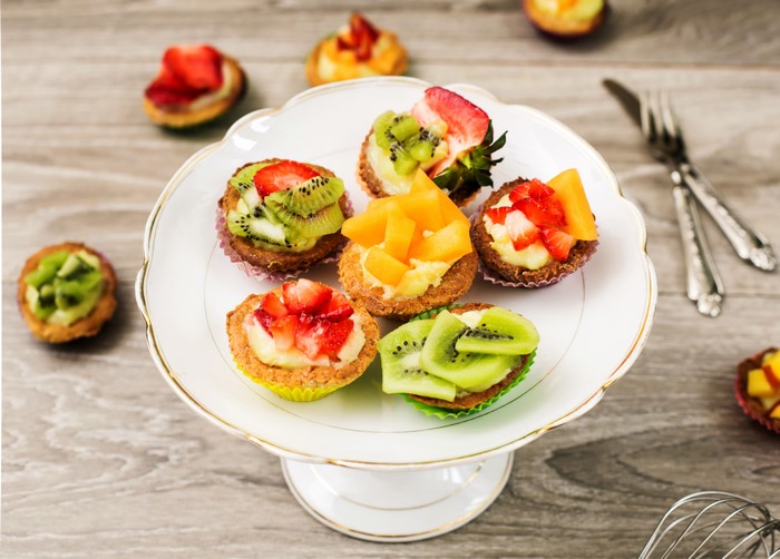 Fruit tarts on a cake stand
