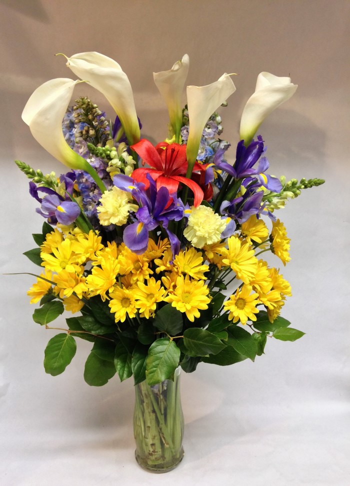 Bouquet of Callas, Irises, Chrysanthemums, and Lilies in a Vase