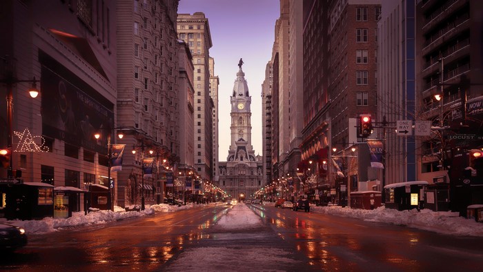 Philadelphia City Hall at Dusk in Winter