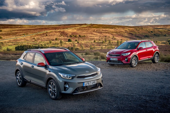 Two Kia Stonic Cars in a Landscape