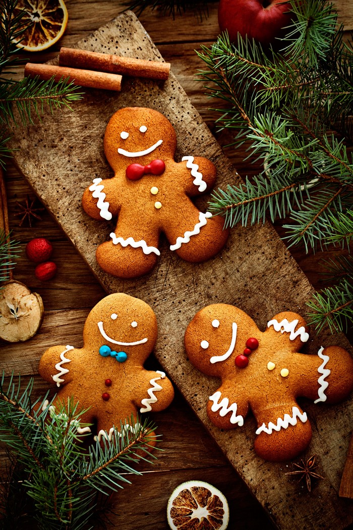 Christmas gingerbread cookies with festive decorations