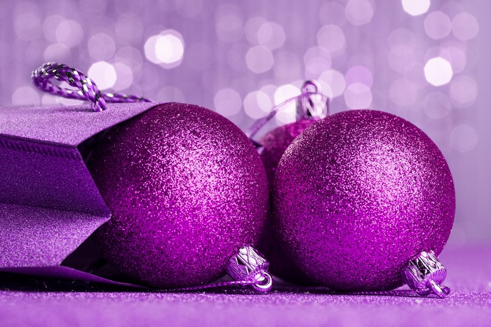 Violet Christmas Balls with Glitter